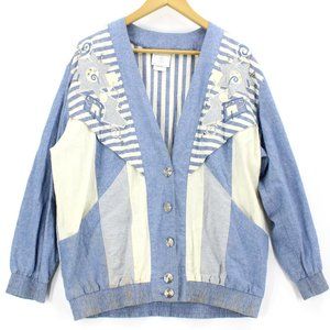 Vintage USA Info Women's Retro V Neck Multicolor Cardigan Top Jacket M 1990's